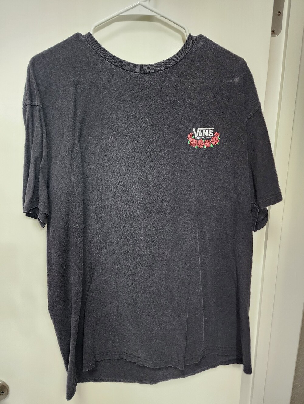 Vans Black Tee with Rose Chest Logo XL